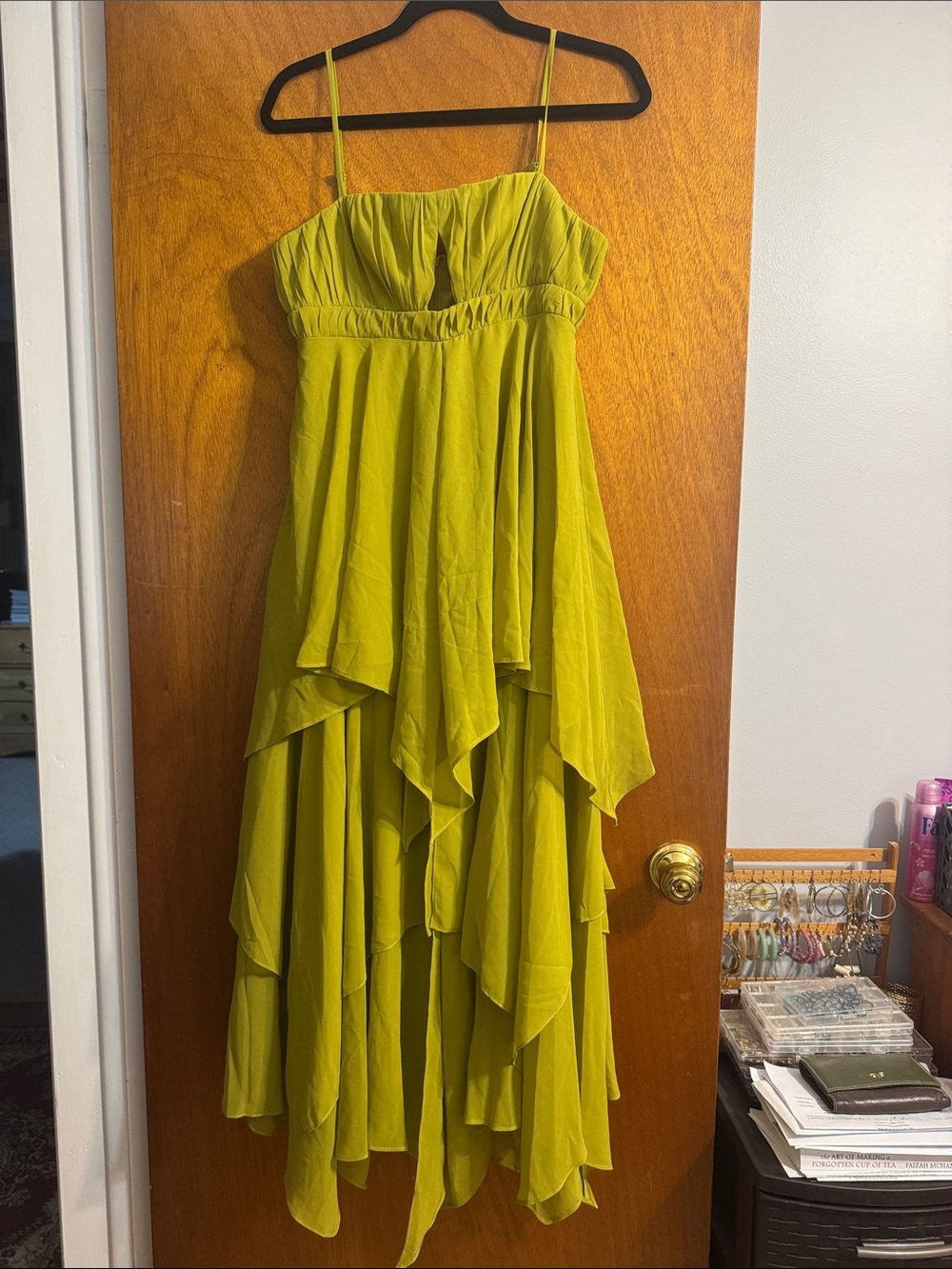 Oasis Lime Green Spaghetti Strap High-Low Dress